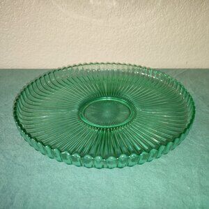 Vintage Emerald Green Ribbed Glass Plate